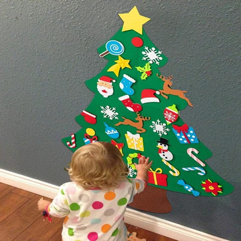 Рождественская гирлянда детская ручной работы, трехмерное дерево из фетра с подвесками.