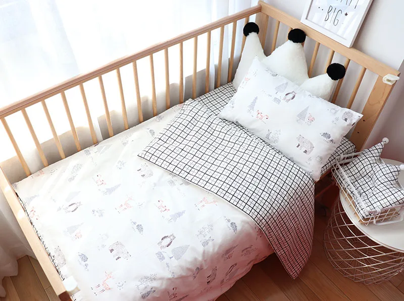 Baby Bedding Set For Boy Girl Nordic Cotton Baby Bed Linen For Newborns Kids Crib Bedding With Bumper Cot Kit Allow Custom Size