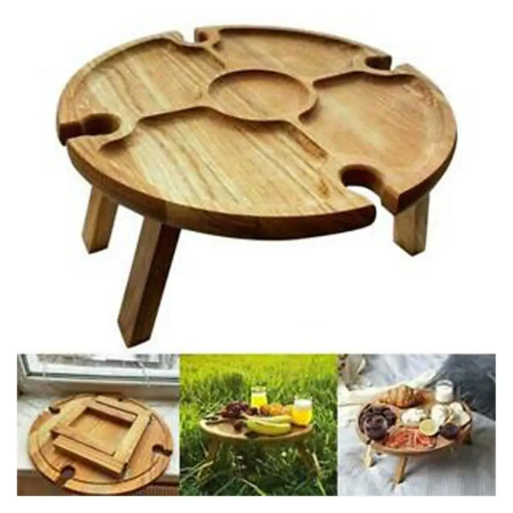 

Folding wooden table Outdoor Wine Table With Round Desktop Mini Portable Folding Wine Table Garden Travel Beach Garden Furniture