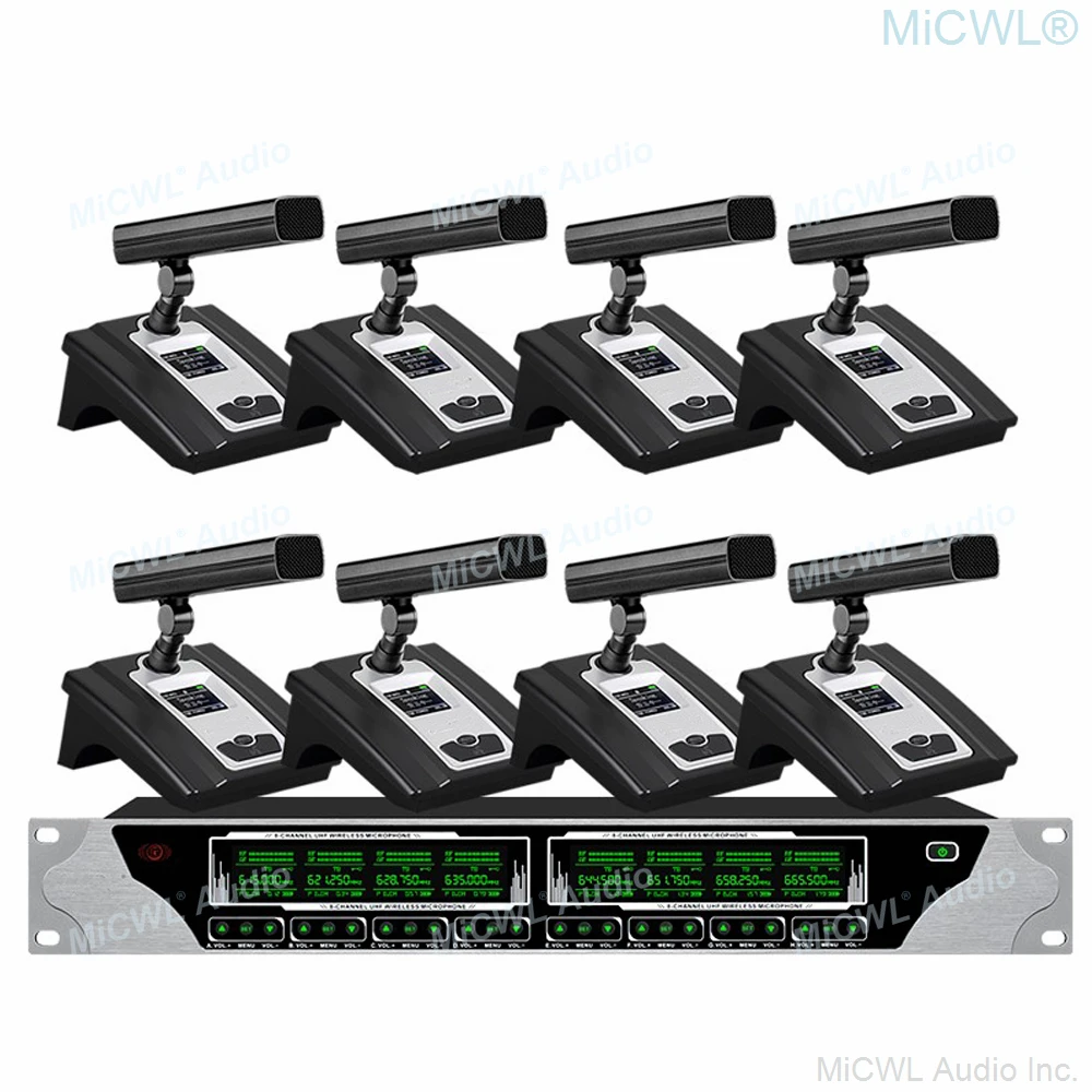 구매 MiCWL-최고 품질의 무대 성능 가라오케 8 핸드 헬드 무선 마이크, 400 채널 8 구즈넥 4 실버 마이크로폰 시스템