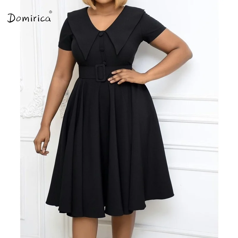 

Midi Dress Women's French Lapel Short Sleeves with Buttons Green Elegant Dress High-waist Dresses Woman Summer 2021 Dress Red