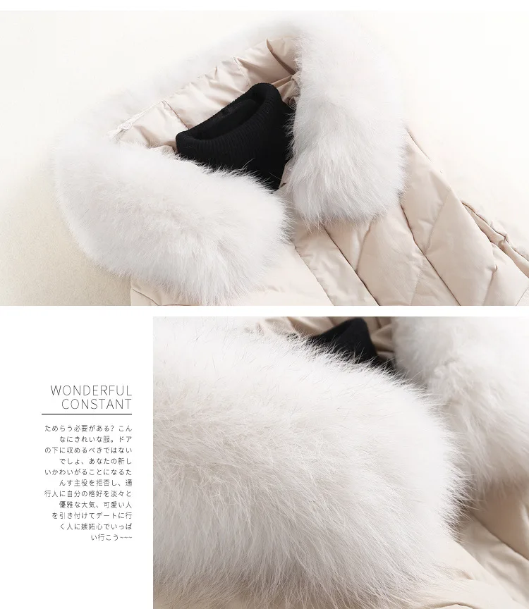 Down Detachable Fox Fur Collar 2021 New Waist Drawstring Hoodie Zipper Long Winter Jacket and Coat for Women