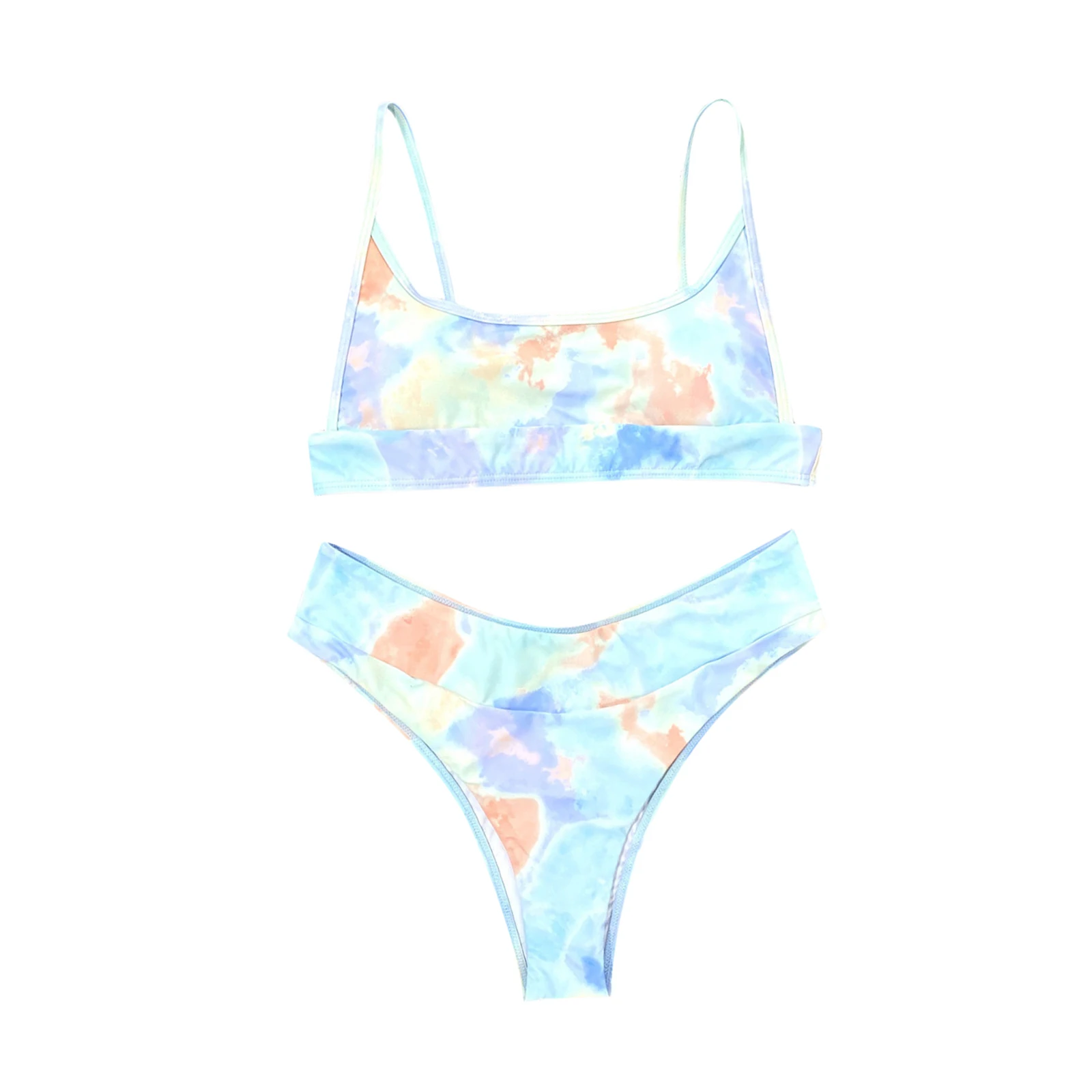 Летний купальник для женщин Ladies Summer Split Swimwear Sets Adults Women Tie-dye Mixed Color Tank Top Type Sexy Backless Bikini Swimsuit.