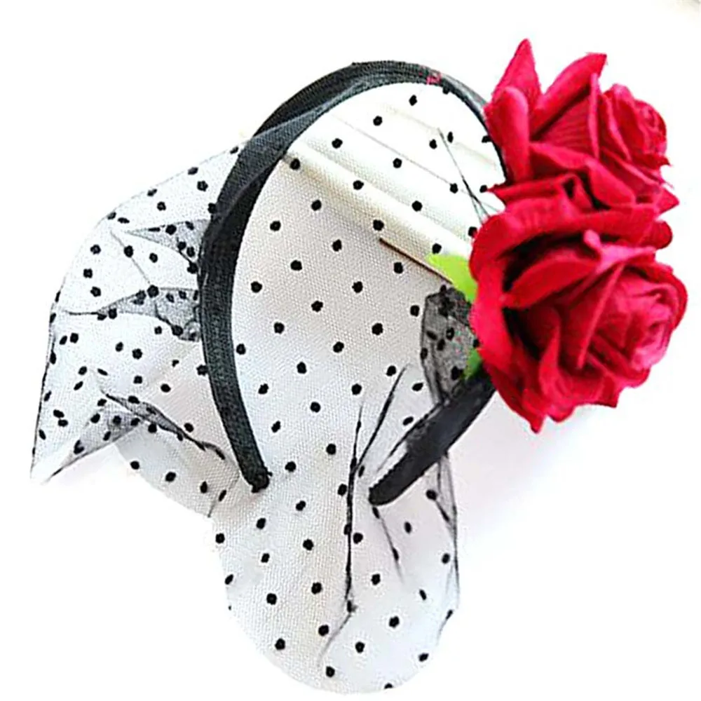 

Женская сетчатая повязка на голову, Черная кружевная обруч для волос с цветами розы, маскарадный головной убор для вечерние, подарок на Пасх...