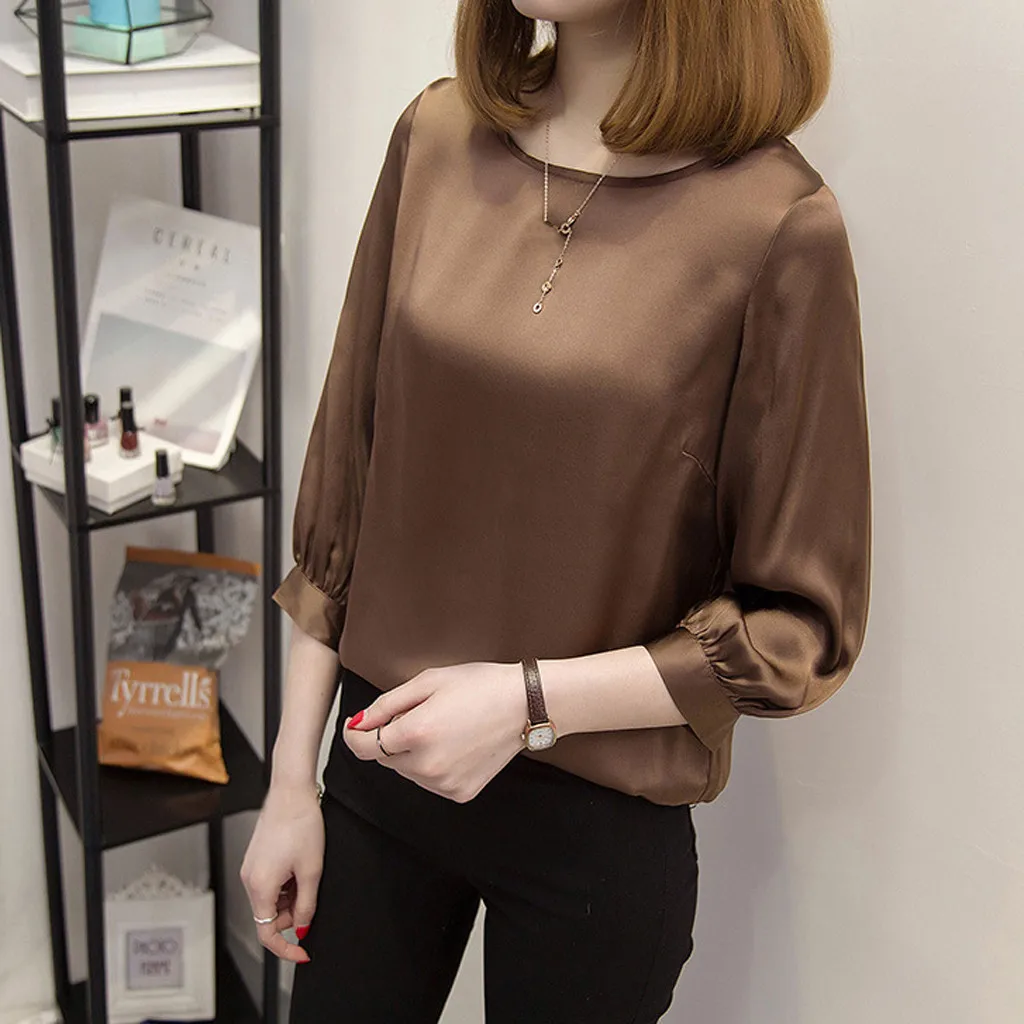 

2019 New style Women Brief Office Work Wear Round Collar Shirts Three Quarter Sleeve Casual Top Traje da menina do encanto