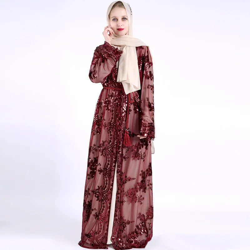 Мусульманское платье Abaya роскошное высококачественное кружевное кимоно с