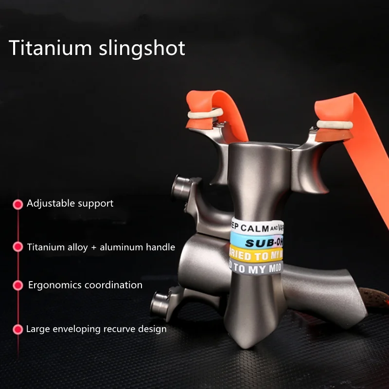 New hunting titanium alloy slingshot adjustable round support flat leather shooting slingshot high-precision CNC technology