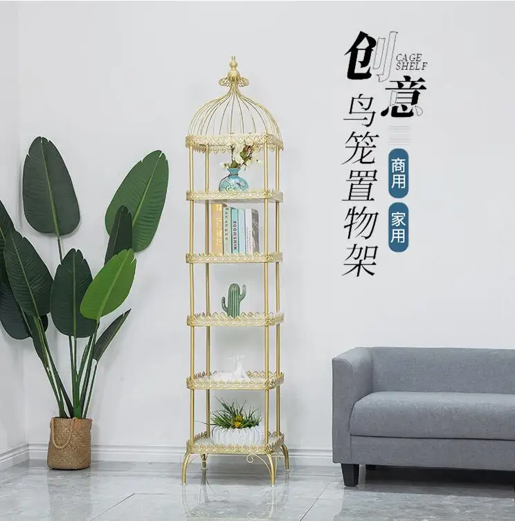 

European style floor flower rack iron art multi-layer retro birdcage living room balcony meat shelf cosmetics storage shelf