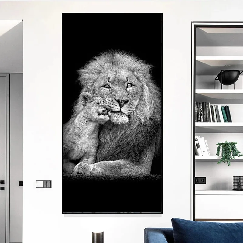 Холст для живописи Черный и белый лев Baby Cub художественные плакаты принты