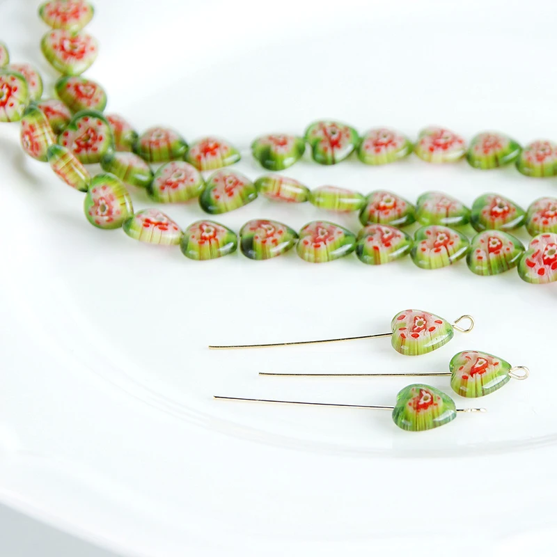 

10Pcs Vintage Green Heart Shaped Glass Beads For DIY Making Earrings Necklace Loose Bead Jewelry Accessories