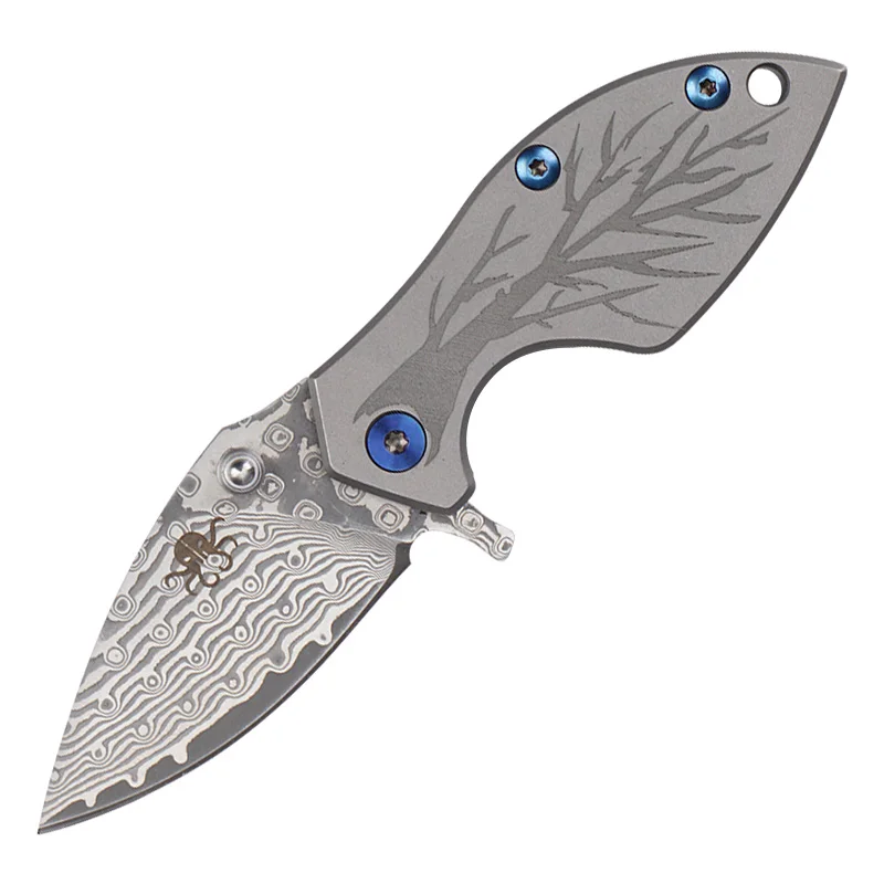

Mini Titanium Pocket knife EDC Damascus D2 blade Carbon Fibber Handle Outdoor camping knife folding survival hunting knife tool