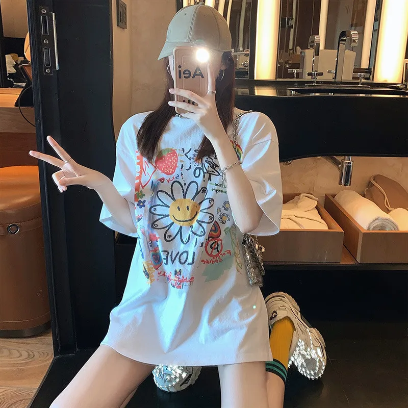 

Will - Print T-Shirt Summer Women Short Sleeve Casual Medium Length Top Casual Women T Shirt Large Size Women