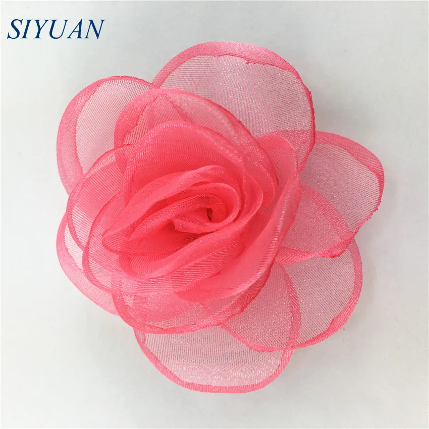 5 шт./лот 6 см 3D Одноцветный Шелковый марлевый цветок с зажимом для волос плоской