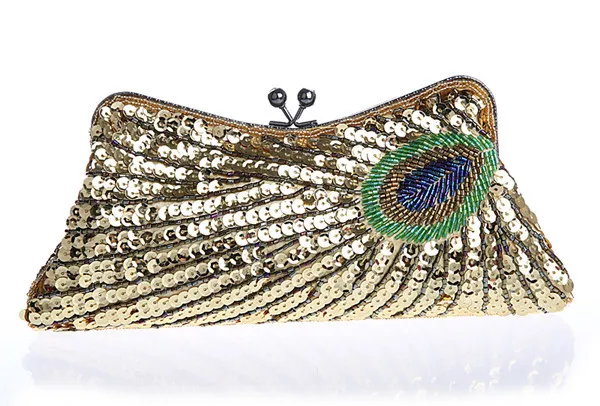 

Classic Design Bead Embroidery Sequin Evening Bag Peacock Clutch Bag One-shoulder Diagonal Women Bag Wedding Bridal Dress Bag