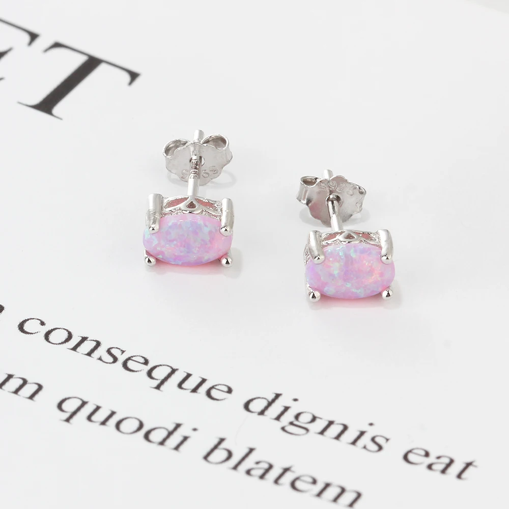 Модные 925 стерлингового серебра серьги овал синий камень опал гвоздики для