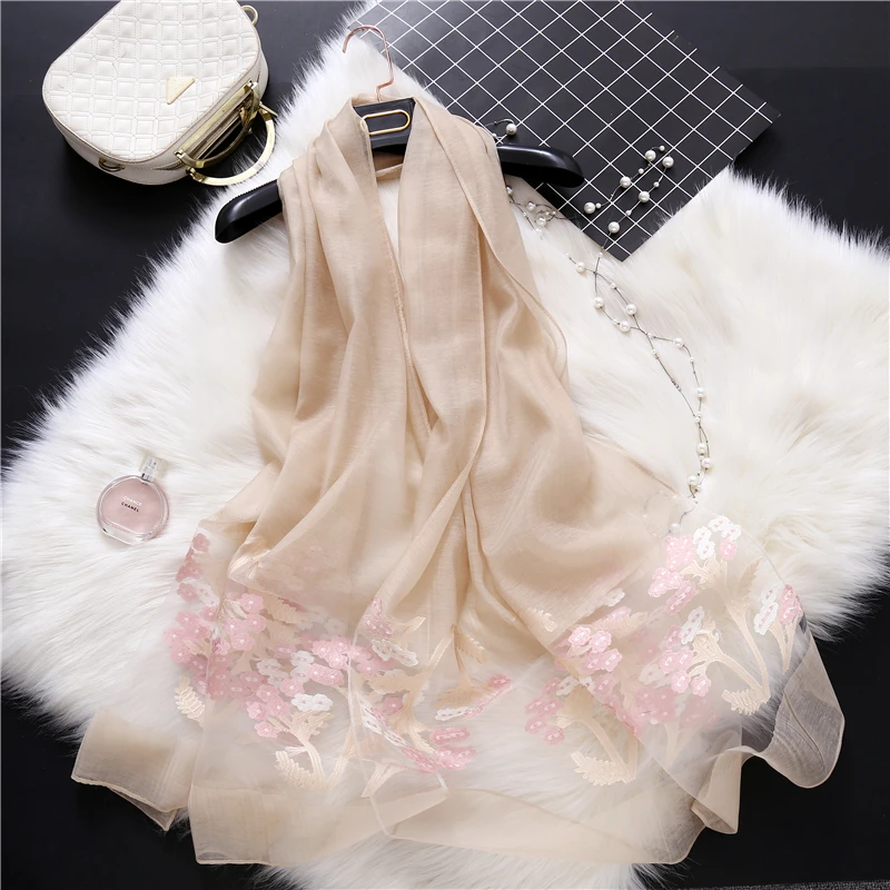 Шелковый длинный шарф для женщин роскошный хиджаб из органзы 2020 женские шарфы с