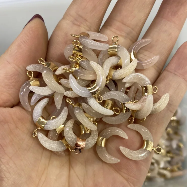 

Fashion Natural Stone Rose Quartz Lapis Lazuli Crescent Pendant Charms for Jewelry Making DIY Necklace Accessories 16x17mm 1PC