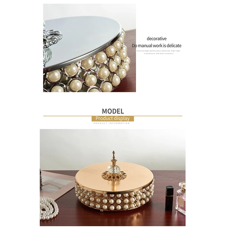 

Mirror Base Tray Vanity Ornate Tray with Lids Faux Pearls Decor Candy Box Wedding Favor Party Supply