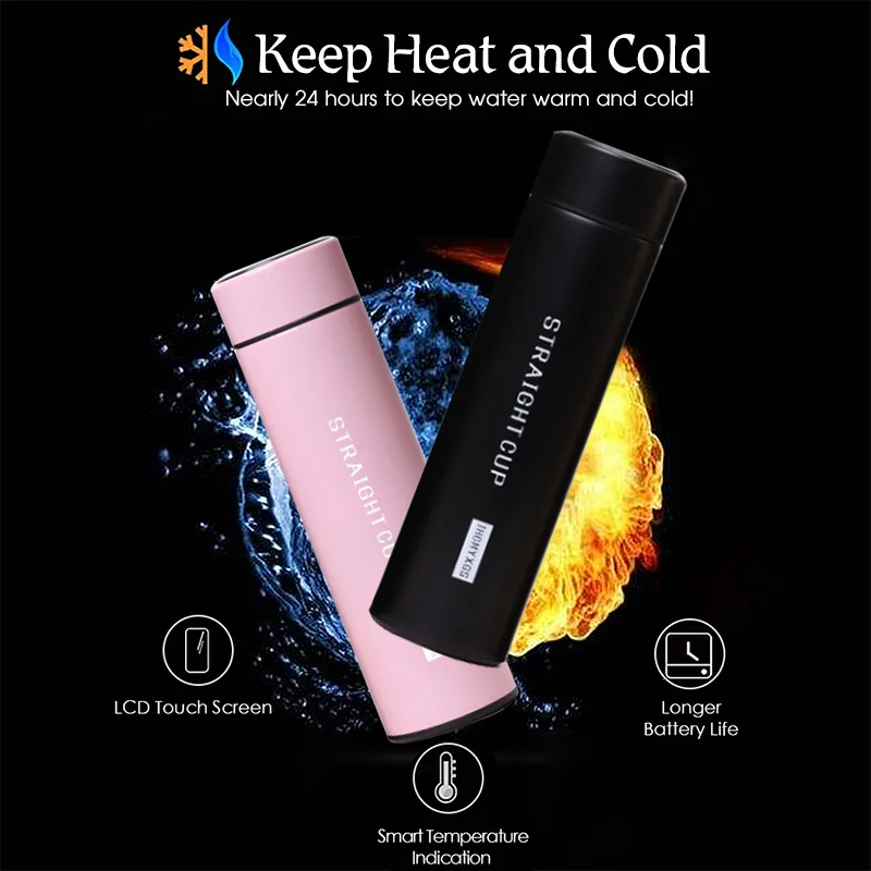 

500ML Smart Touch Screen Water Bottle Stainless Steel Vacuum Flask Insulated Cup Travel Mug with LCD Temperature Display
