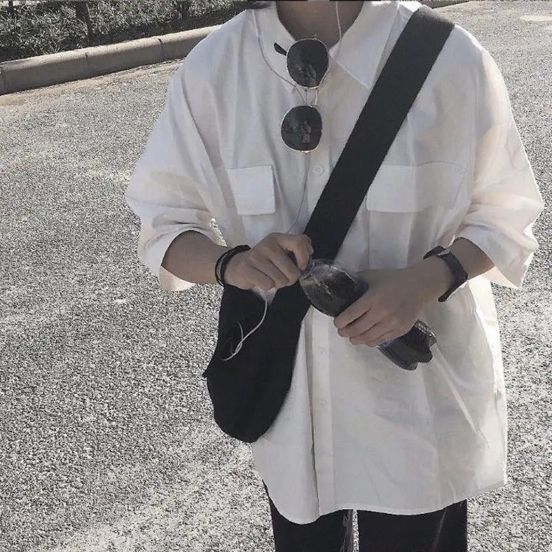 Белая женская Свободная рубашка унисекс с карманами модные простые