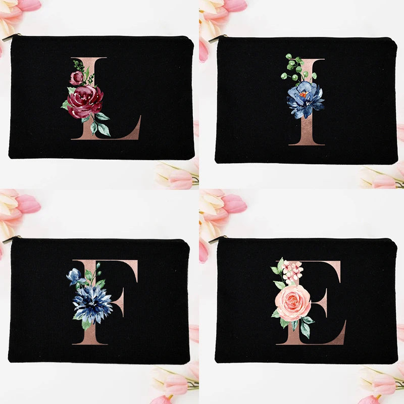 

Letter Flower Print Make Up Cases Women Cosmetic Bag Travel Toiletries Organizer Female Makeup Storage Pouch Student Pencil Bag