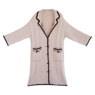 

LYNETTE'S CHINOISERIE Spring Autumn Women Mori Girls Vintage Handmade Embroidery Long White Knitting Woolen Sweaters Cardigans