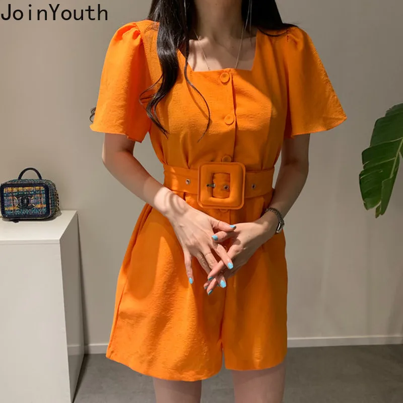 Женские винтажные комбинезоны Joinyouth Корейская одежда однобортное боди с