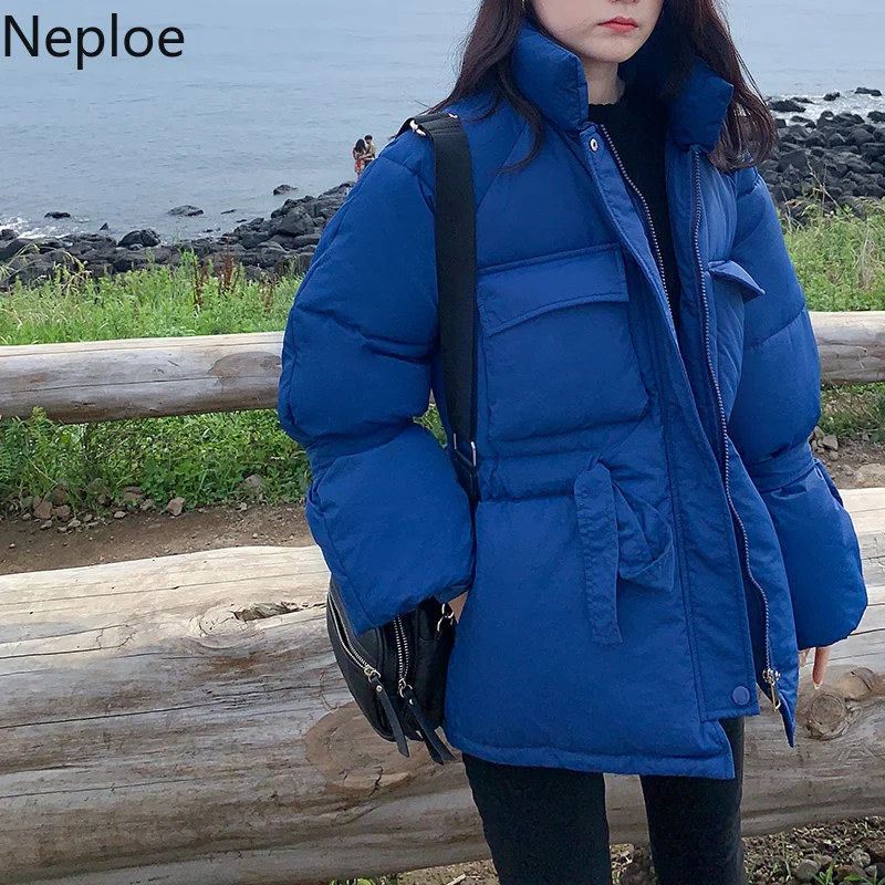 Neploe зимняя куртка женская парка Теплая плотная однотонная хлопковая парка пальто просторное с воротником-стойкой на молнии Верхняя одежда новые куртки 54511