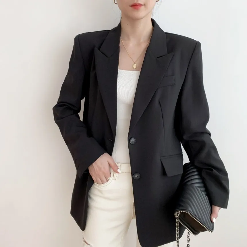 

Loose Casual Women Blazers Korean Student Blazer Long Sleeve Pocket Jacket Office Lady Business Blazer Coat
