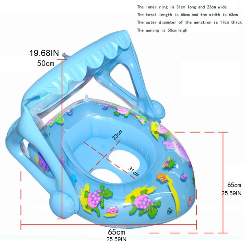 

Blue Dinosaur Pool with Canopy Bubble Base for Kids Summer Blow Up Sun Shade Water Play Center for Girls Boys Toddlers