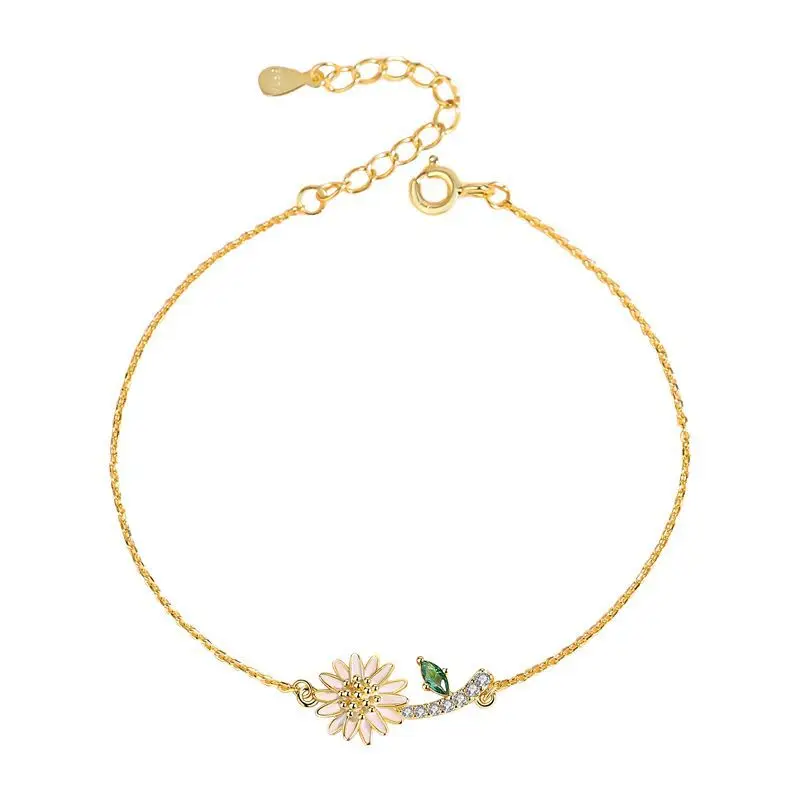 Милый дизайн браслет для женщин CZ золотой цвет цветок ромашки асимметричная