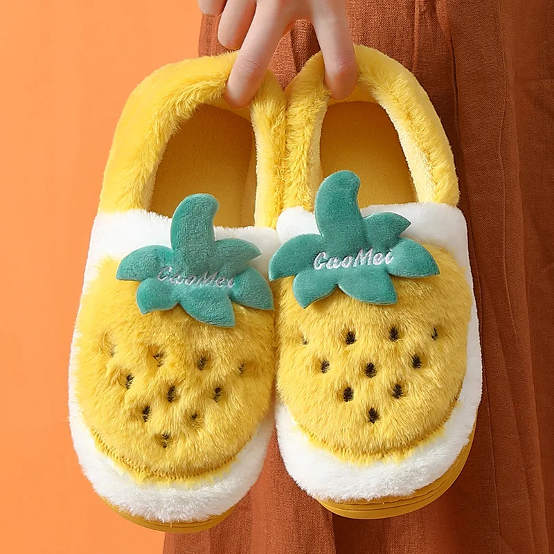 

Winter Warm Cartoon Fruit Pineapple Women Home Slippers Couples Indoor Bedroom Non-slip Soft Women Men Slides Slippers