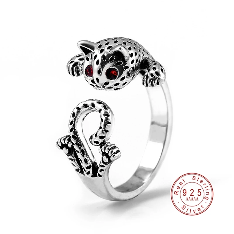 Модное кольцо винтажного стиля 2019 года из серебра 925 пробы с образом милой дикой кошки для женщин на вечеринках и годовщине - Ювелирные кольца на.