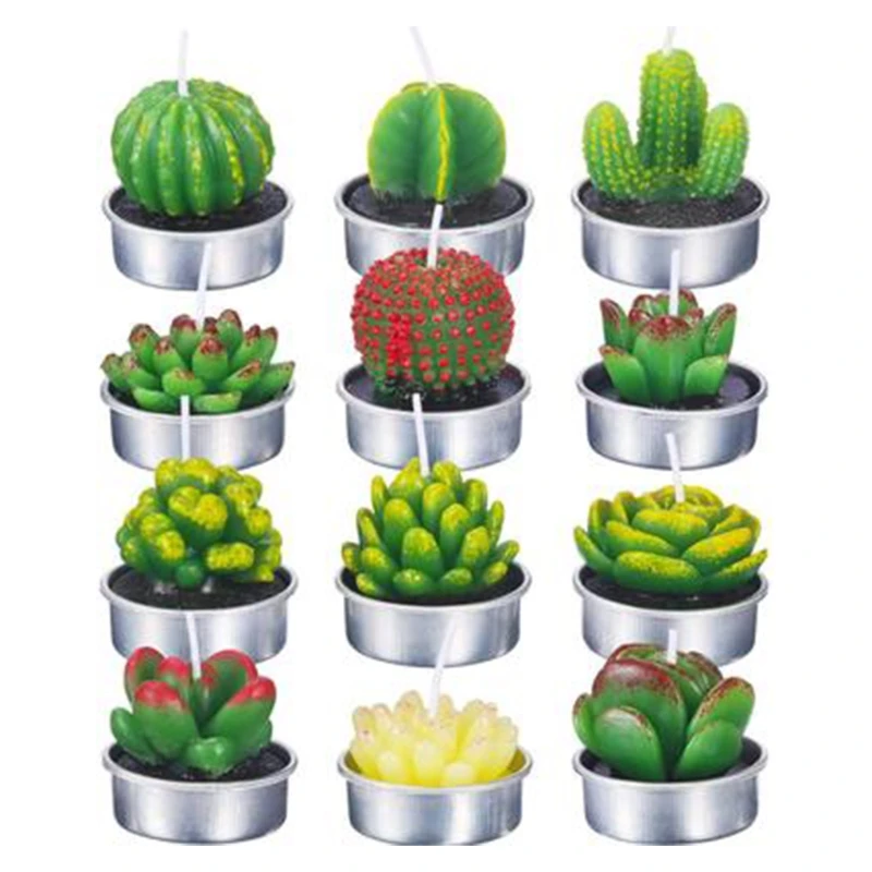 

12 Pieces Handmade Delicate Cactus Tealight Candles for Party Valentine's Day Wedding Spa Home Decoration Gifts