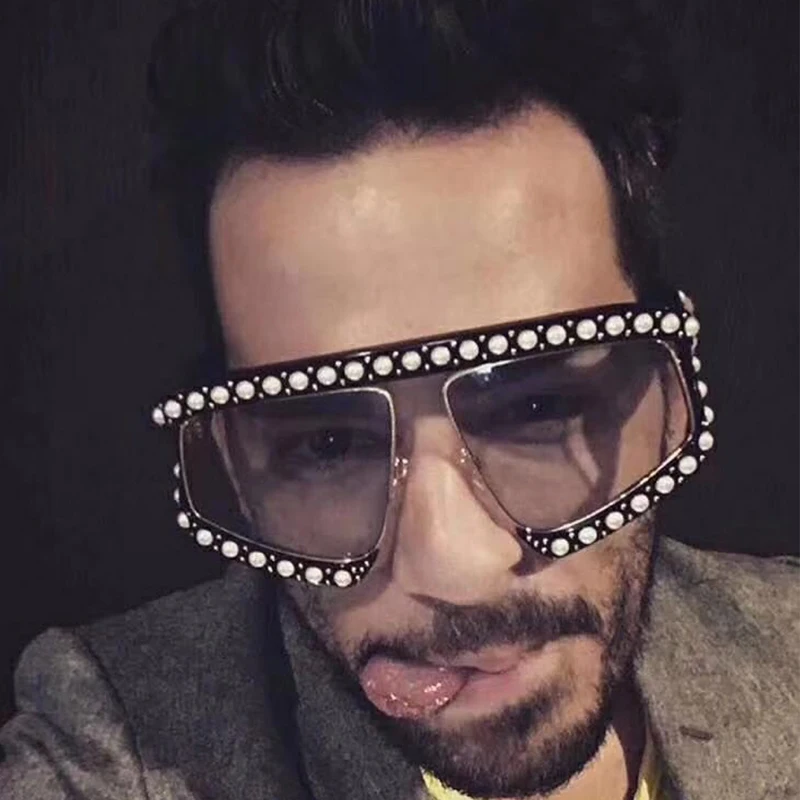 

Очки солнцезащитные для мужчин и женщин UV-400, модные брендовые зеркальные большие солнечные очки с жемчугом