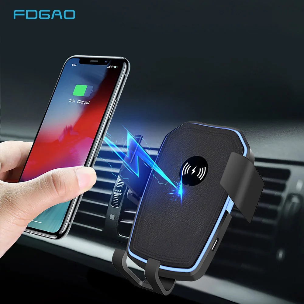 Беспроводное Автомобильное зарядное устройство FDGAO Qi для iPhone XS X XR 8 11 10 Вт