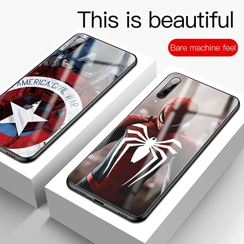 Мстители стекло футляр для Redmi 4X 5Plus Note 4 5 6 7 8 Pro человек паук Капитан Америка Железный человек чехол для mi 6 8 9 SE Marvel Coque