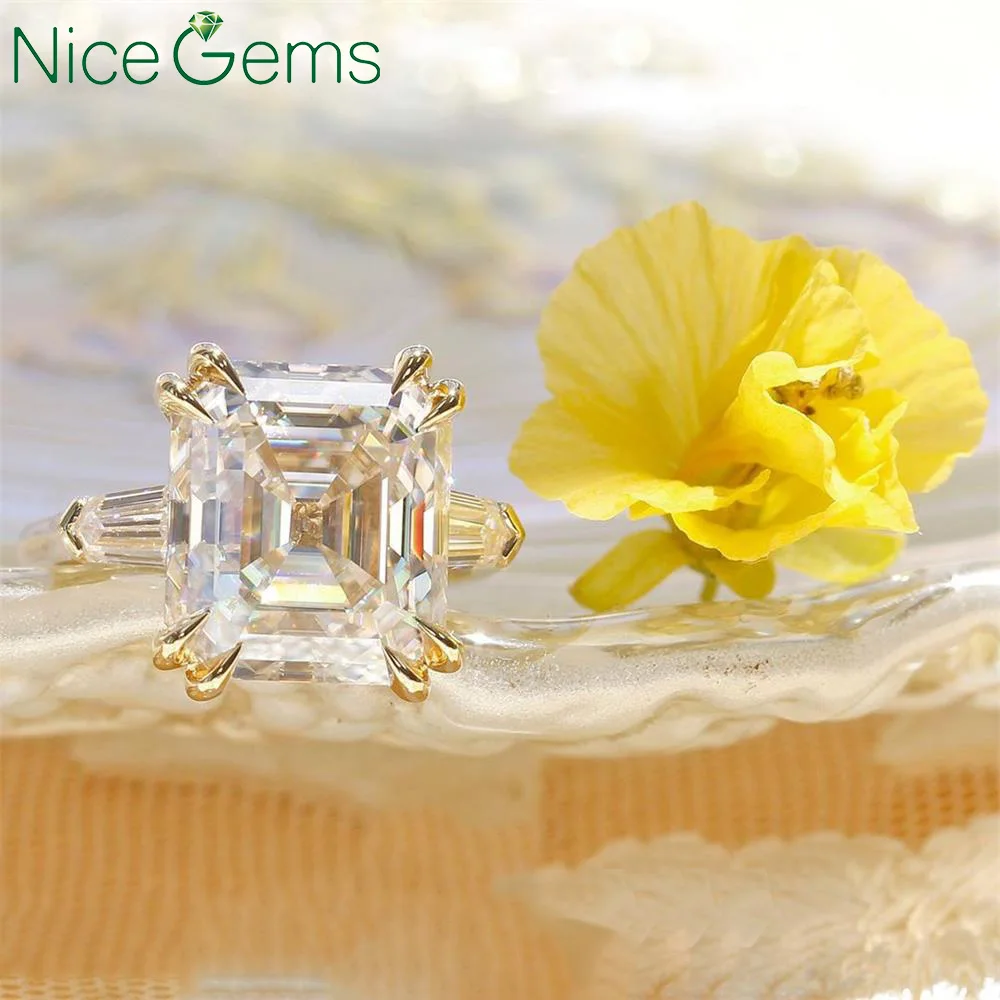 NiceGems 14K кольцо из желтого золота с тремя камнями обручальное муассанит 7CTW DF