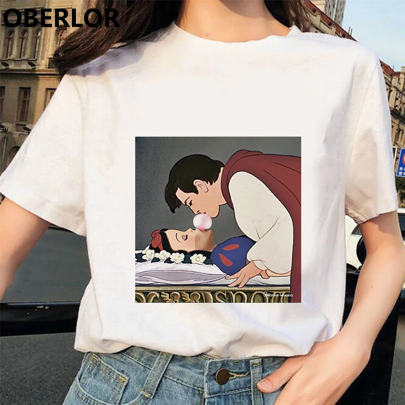 Camisetas Verano Mujer футболка принцессы с принтом Золушки женская летняя белая с коротким рукавом Harajuku Эстетическая одежда