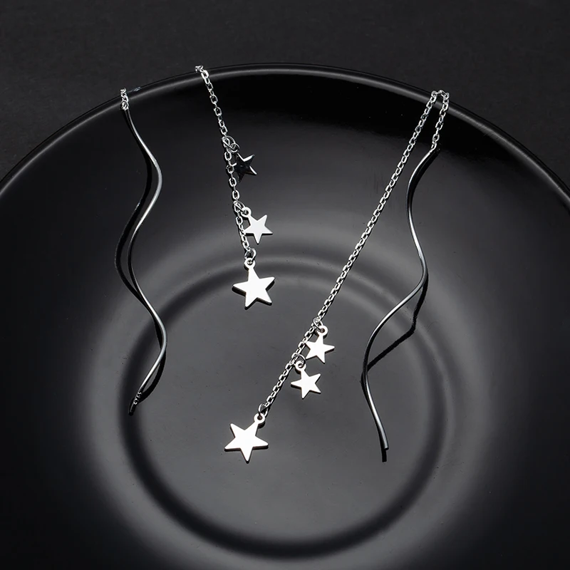 Серьги из чистого серебра 925 пробы, модные корейские серьги со звездами, подарок для девушек и друзей