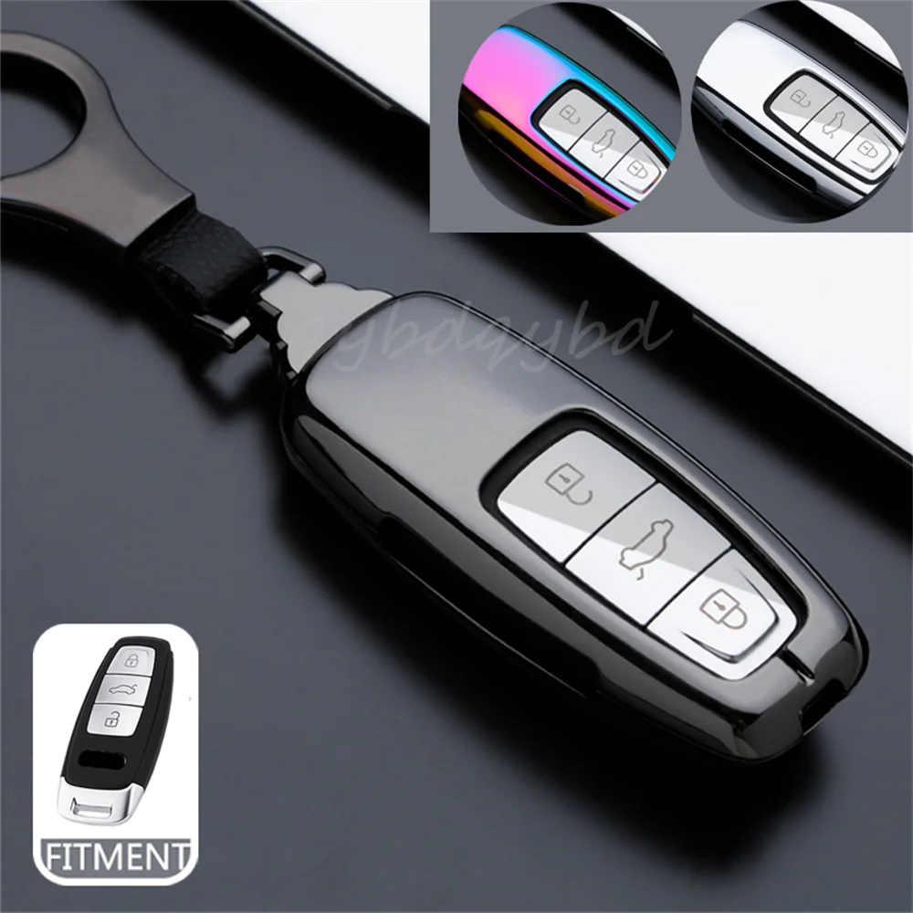 

For Audi A6L A7 A8 E-tron Q8 2019 Metal+TPU Remote Start Car Key Case Cover Key Fob Shell Protector Holder Auto Accessories