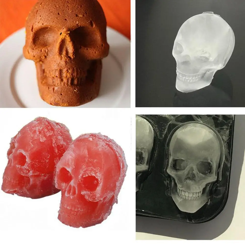 Ice Cube Maker Skull Shape Chocolate Mould Cream DIY Tool Whiskey Wine Cocktail Silicone Mold | Бытовая техника