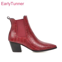 Hot  Brand New Comfortable Red Snake Women Chelsea Ankle Boots Chunky Heels Lady Party Shoes EH111 Plus Big Size 10 43 45 48