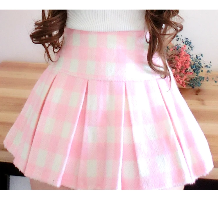 

Winter Kawaii Pleated Mini Skirt Women Lolita Sweet Fashion Soft School Girl High-waisted Female Vintage Wool Tutu Shorts Skirt