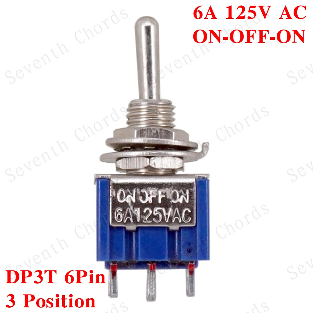 2 шт. DP3T 6 Pin ВКЛ-ВЫКЛ-на 6A 125V AC мини 3 Way позиционный переключатель для бас-гитары |