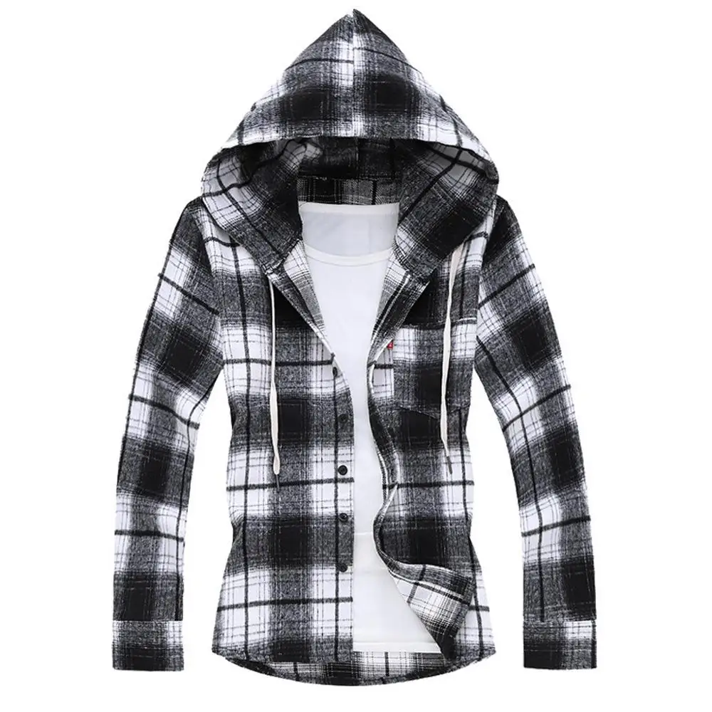 Мужская Повседневная модная клетчатая свободная толстовка с капюшоном съемная