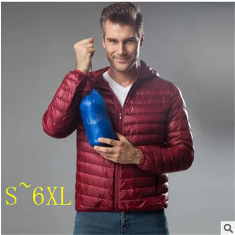 Ультралегкий пуховик с капюшоном Мужская теплая парка 4XL 5XL 6XL размера плюс 2019