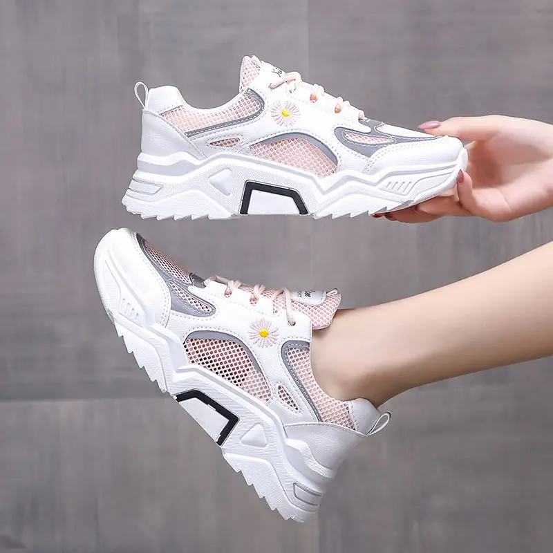 

Women's Casual Shoes Fashion Breathable Walking Mesh Lace-up Flat Shoes Sneakers Light Comfortable Running Shoen Fitness Shoes
