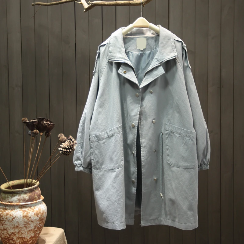 

Long Loose Women Trench Winter New Hooded Pocket Safari Style Female Outwear Coats Jackets Tops