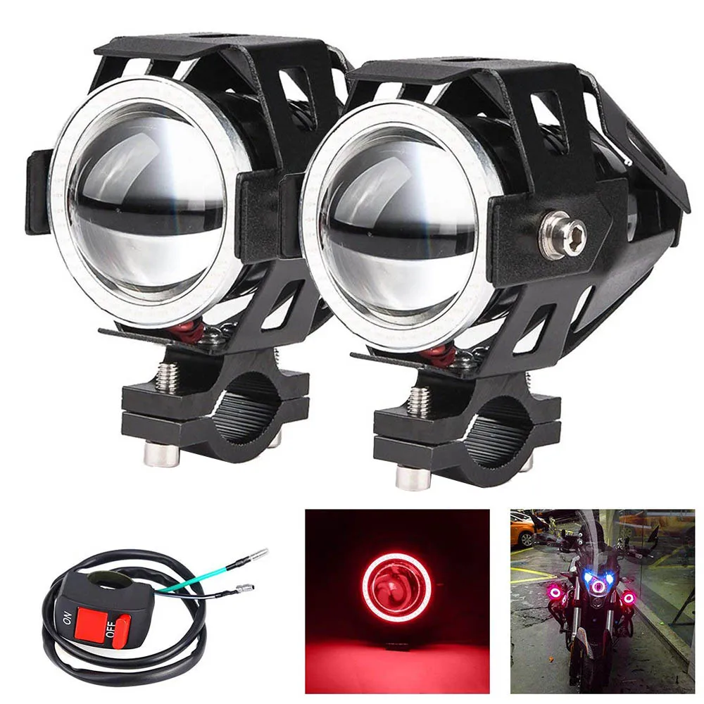 2Pcs 125W U7 Store Motorcycle Angel Eyes Headlight DRL Spotlights Auxiliary Bright LED Bicycle Lamp Accessories Work Fog Light |